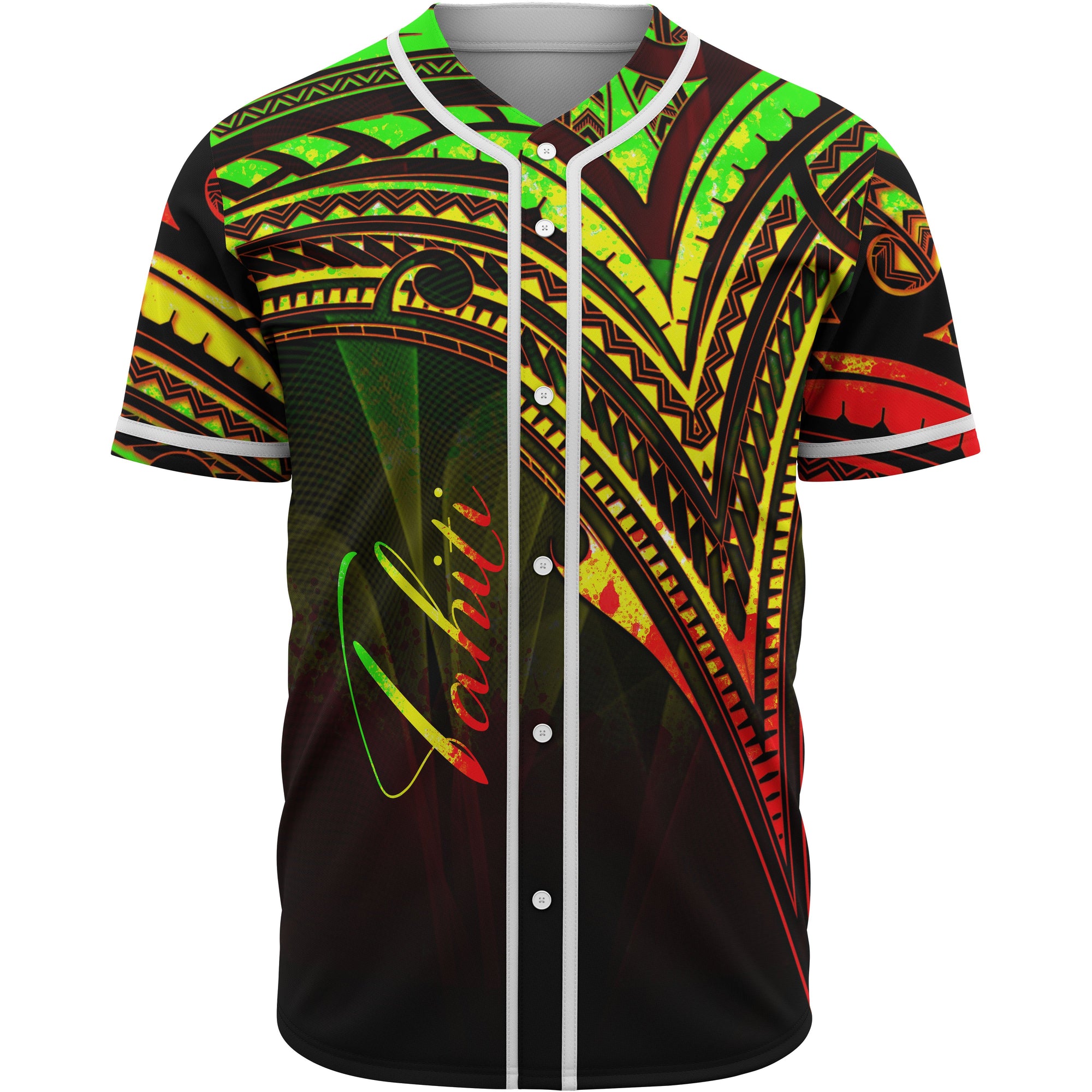 Tahiti Baseball Shirt - Reggae Color Cross Style Unisex Black - Polynesian Pride