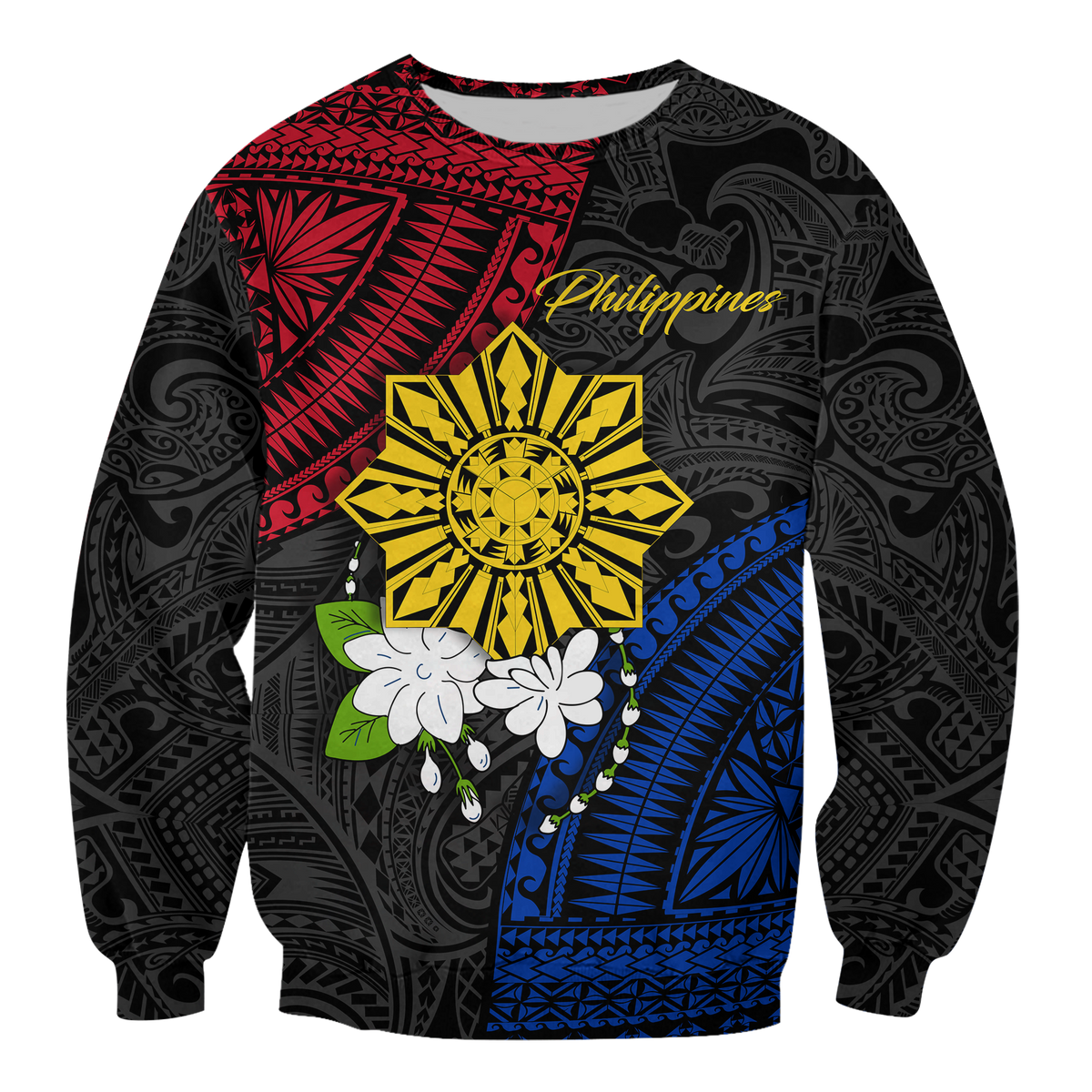 Philippines Sampaguita Filipino Sun Sweatshirt - LT12 Unisex Black - Polynesian Pride