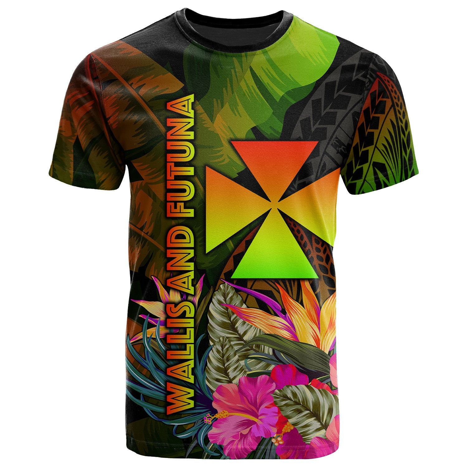 Wallis and Futuna Polynesian T Shirt Hibiscus and Banana Leaves Unisex Reggae - Polynesian Pride