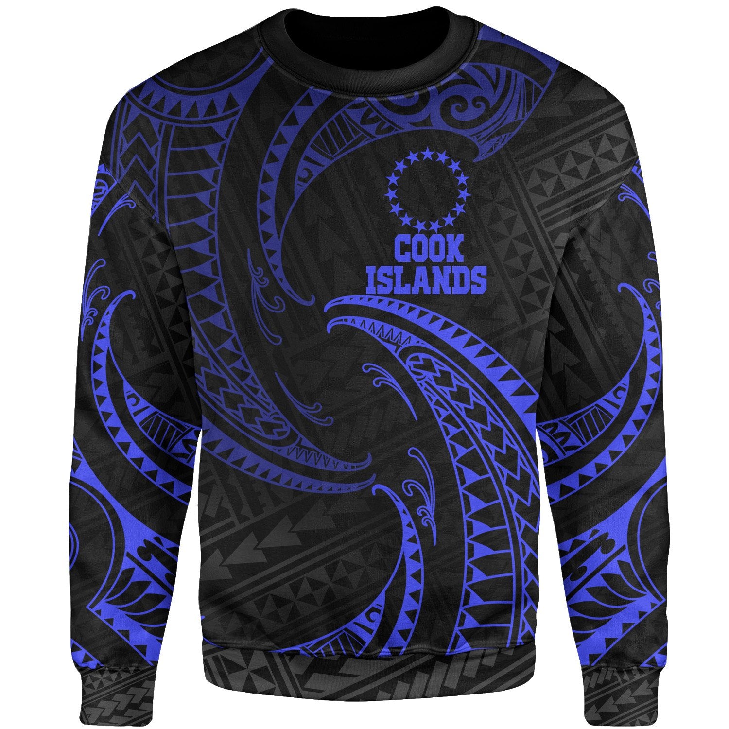 Cook Islands Polynesian Sweater - Blue Tribal Wave Unisex Blue - Polynesian Pride