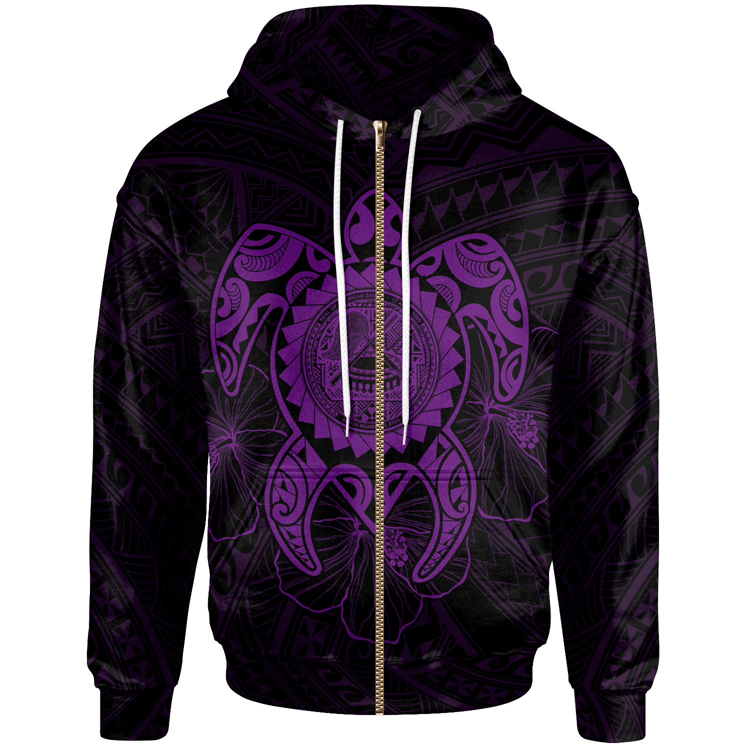 American Samoa Polynesian Zip up Hoodie Vintage Polynesian Turtle (Purple) Unisex Purple - Polynesian Pride