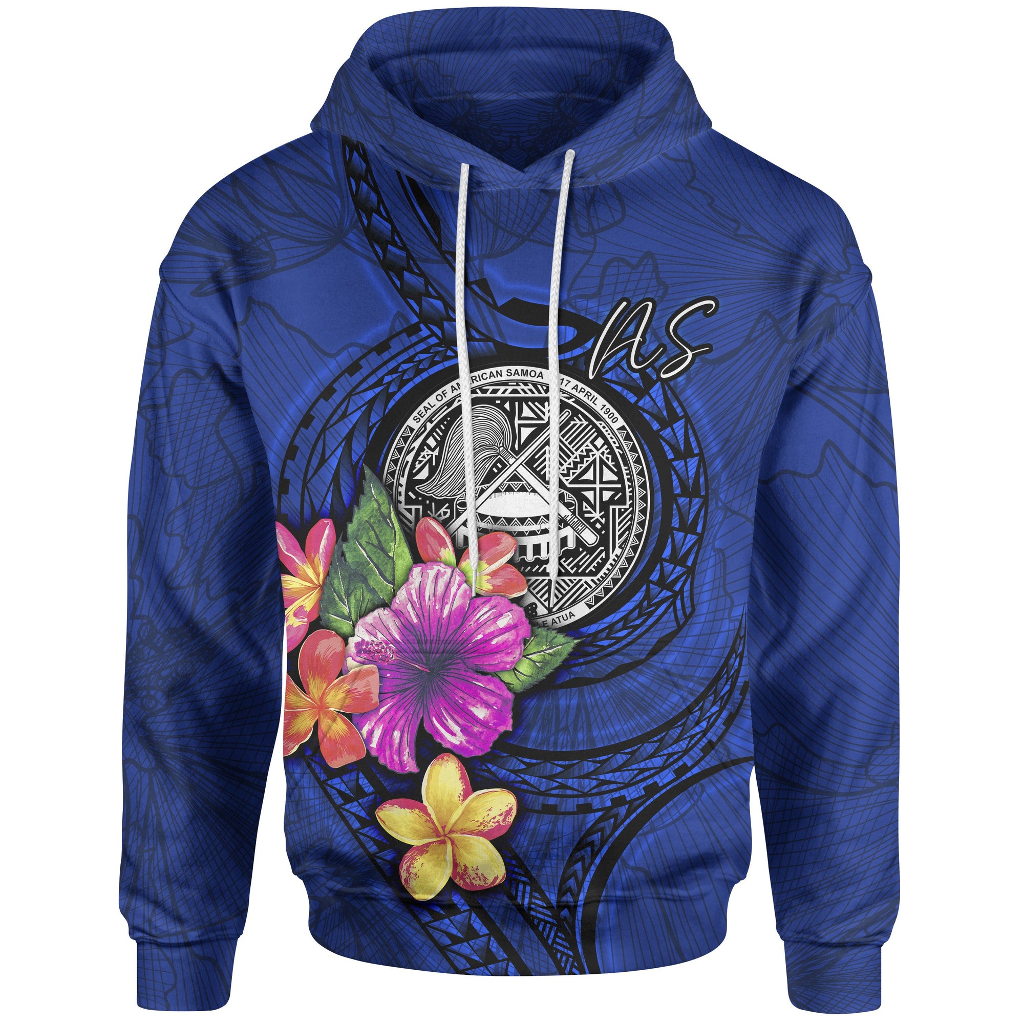 American Samoa Polynesian Hoodie Floral With Seal Blue Unisex Blue - Polynesian Pride