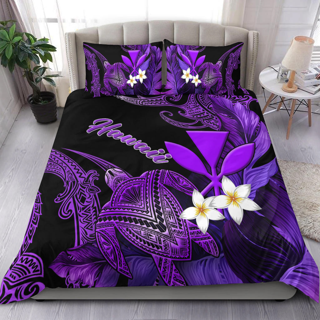 Hawaii Turtle With Plumeria Leaf Purple Bedding Set - LT12 Black - Polynesian Pride