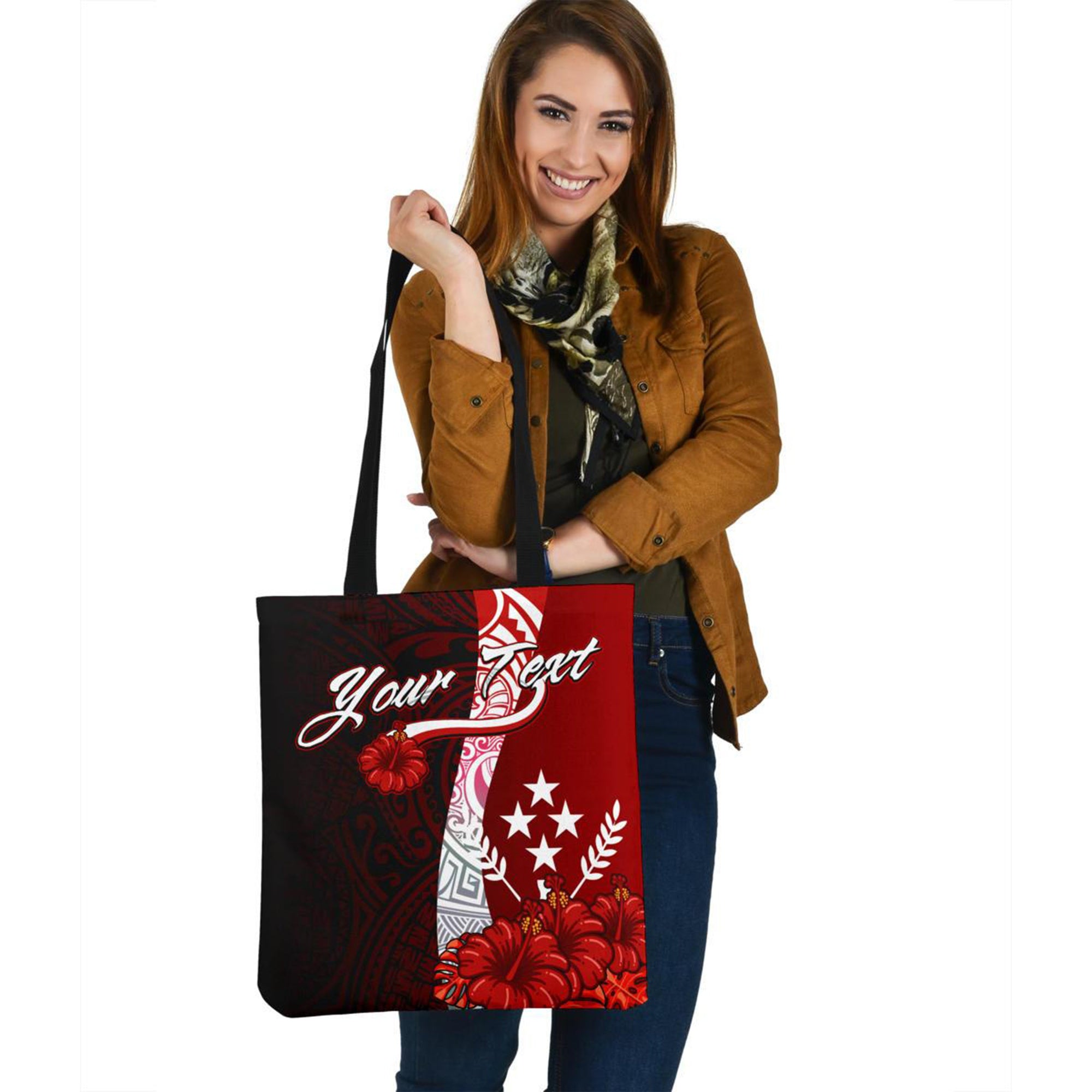 Kosrae Micronesia Custom Personalised Tote Bag - Coat Of Arm With Hibiscus Tote Bag One Size Red - Polynesian Pride