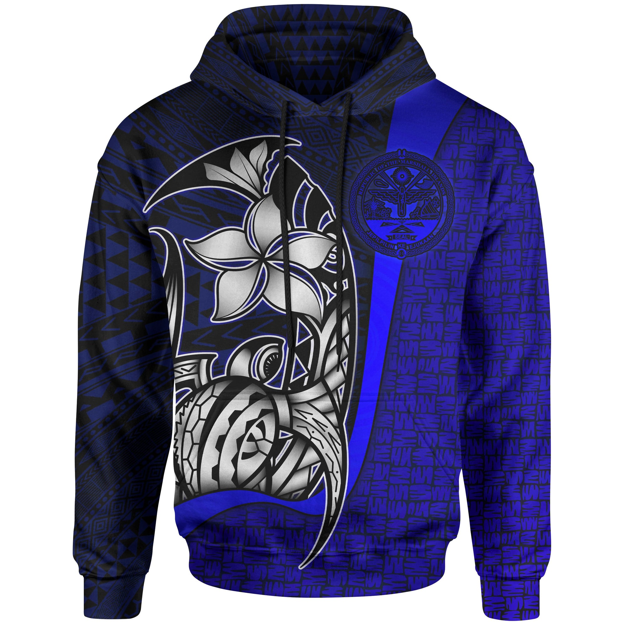 Marshall Islands Polynesian Hoodie Blue Coat ofrm Turtle with Hook Unisex BLUE - Polynesian Pride