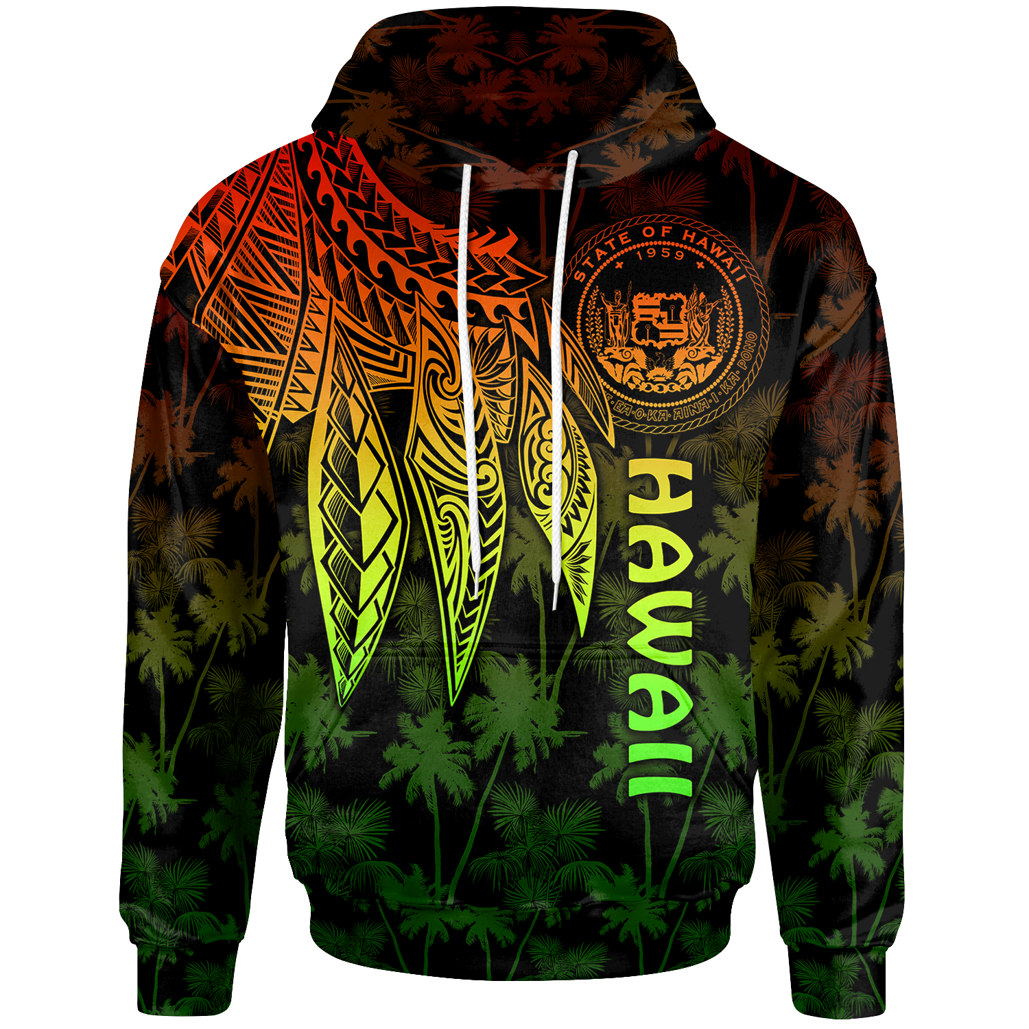 Polynesian Hawaii Hoodie Polynesian Wings (Reggae) Unisex Reggae - Polynesian Pride