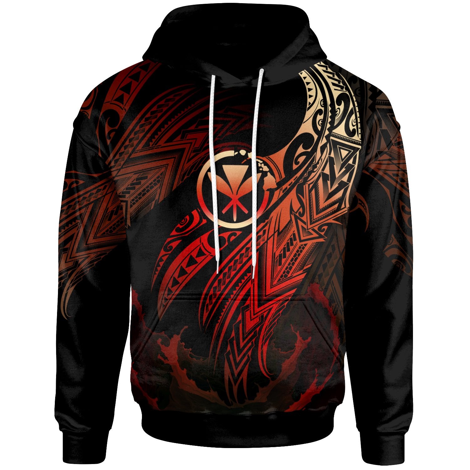 Hawaii Polynesian Hoodie Legend Red Version Unisex Black - Polynesian Pride