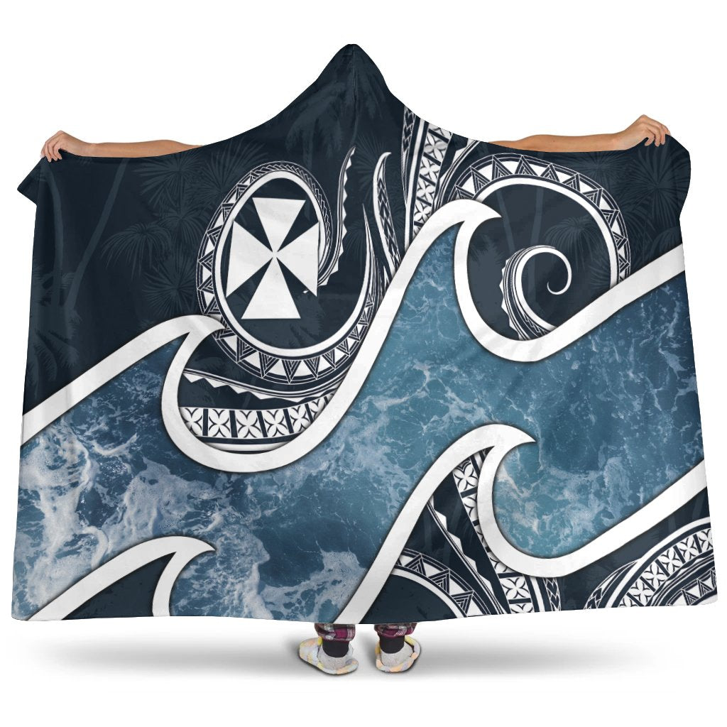Wallis and Futuna Polynesian Hooded Blanket - Ocean Style Hooded Blanket Blue - Polynesian Pride