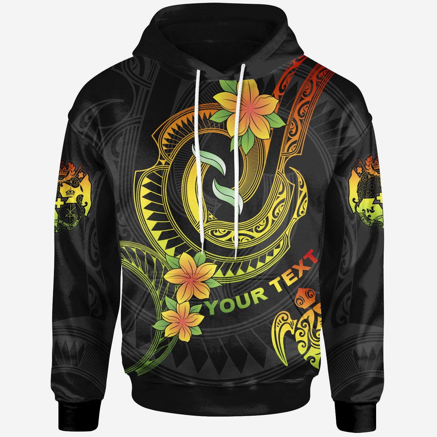 Tonga Custom Hoodie Reggae Plumeria Flowers with Spiral Patterns Unisex Reggae - Polynesian Pride