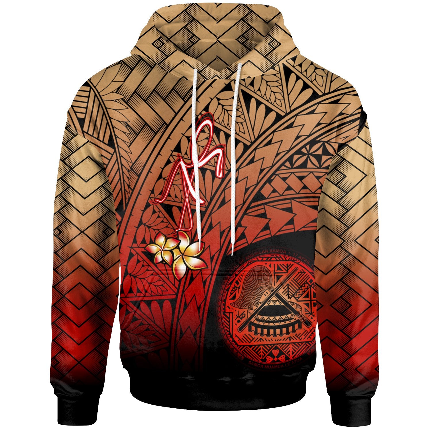 American Samoa Polynesian Hoodie Plumeria Tattoo Tribal Unisex Red - Polynesian Pride