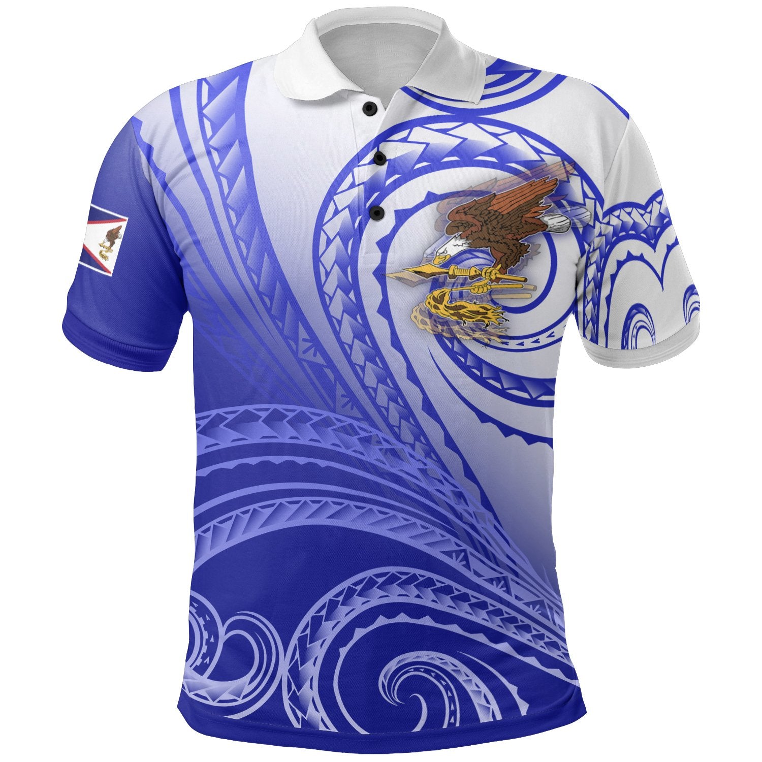 American Samoa Polynesian Polo Shirt Bald Eagle (Blue) Unisex Blue - Polynesian Pride