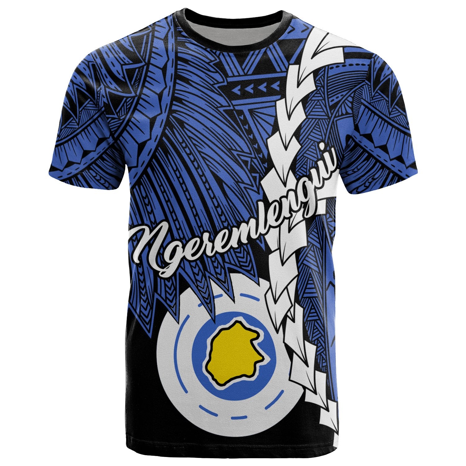 Palau Ngeremlengui Polynesian T Shirt Tribal Wave Tattoo Unisex Blue - Polynesian Pride