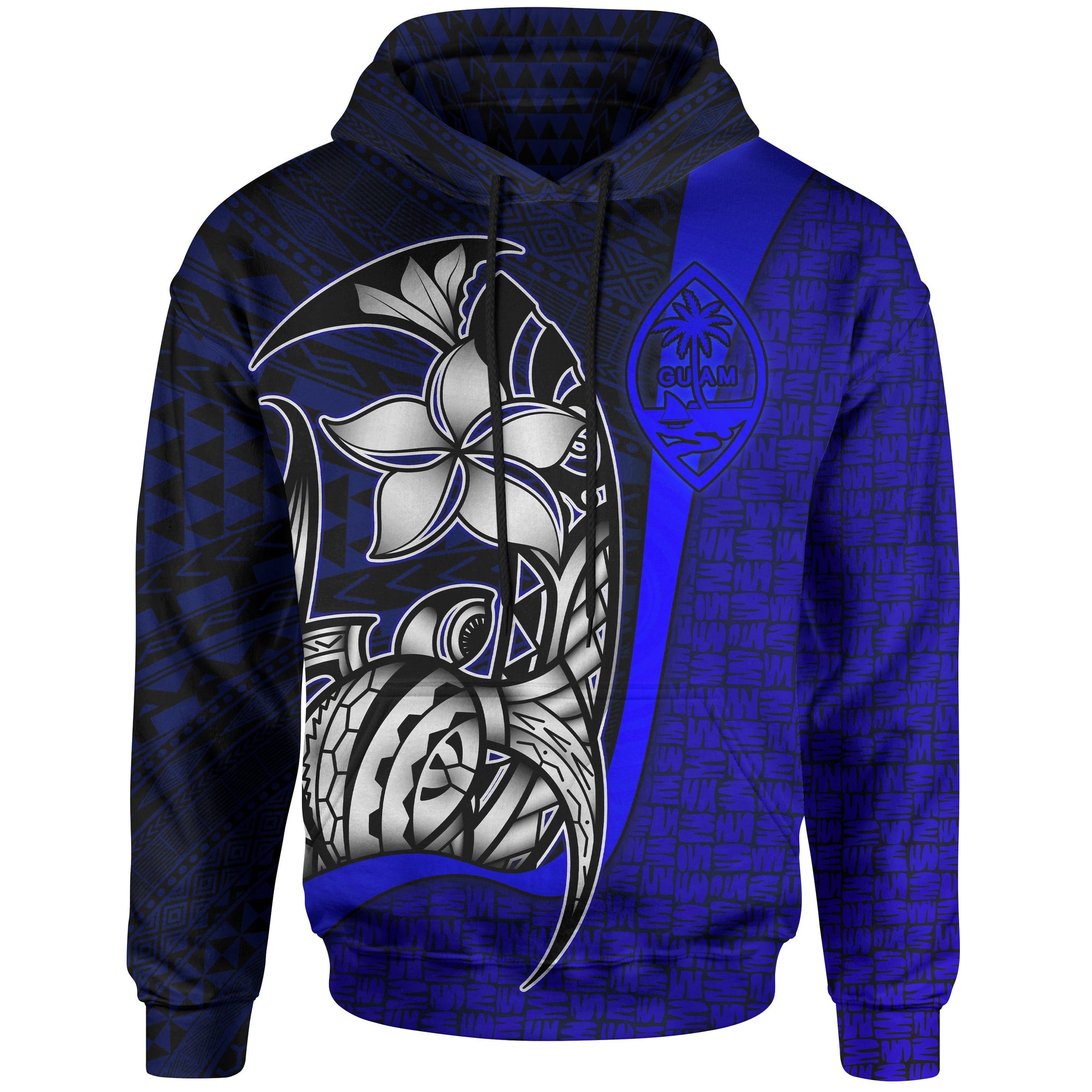 Guam Polynesian Hoodie Blue Turtle with Hook Unisex BLUE - Polynesian Pride