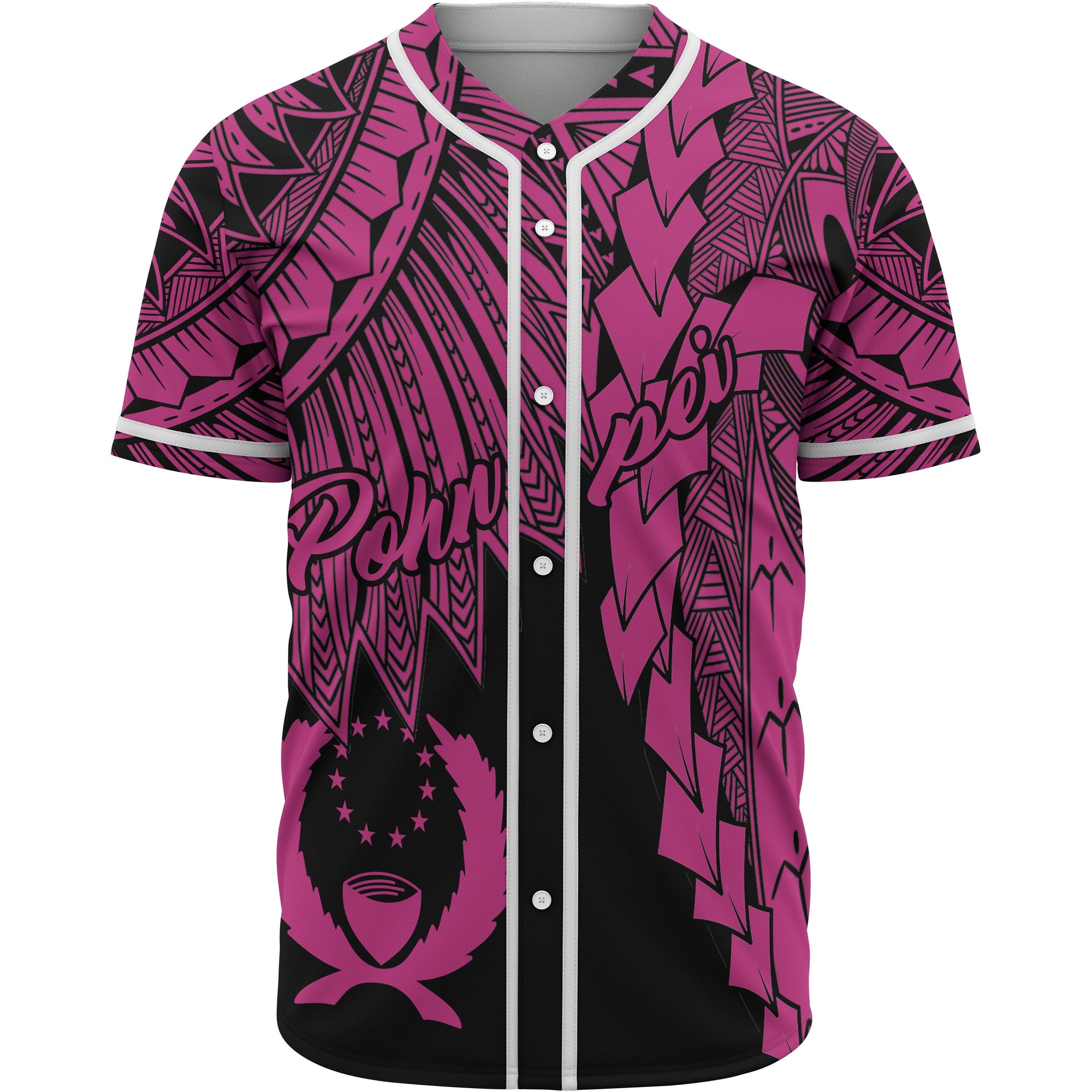 Pohnpei Polynesian Baseball Shirt - Tribal Wave Tattoo Pink Unisex Pink - Polynesian Pride