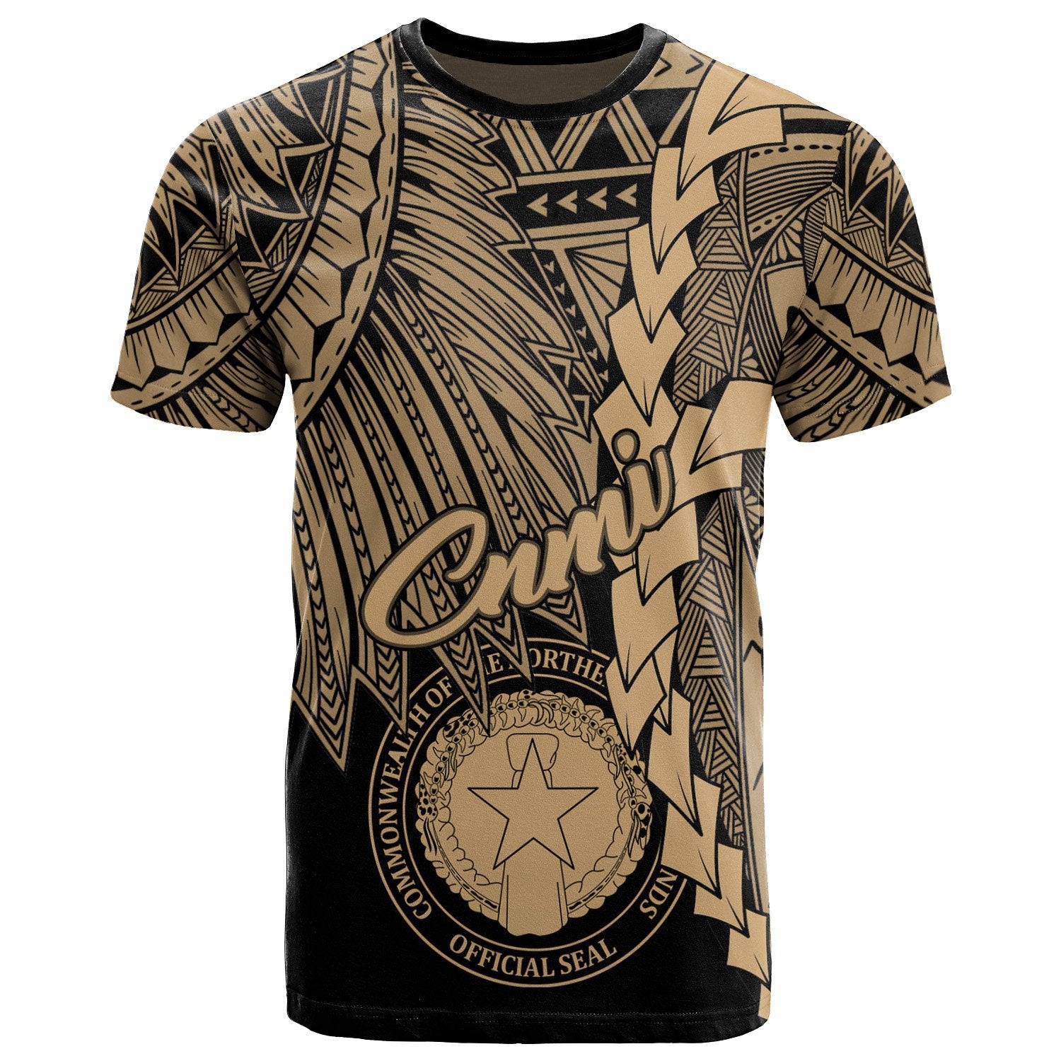 Northern Mariana Islands Polynesian T Shirt Tribal Wave Tattoo Gold Unisex Gold - Polynesian Pride
