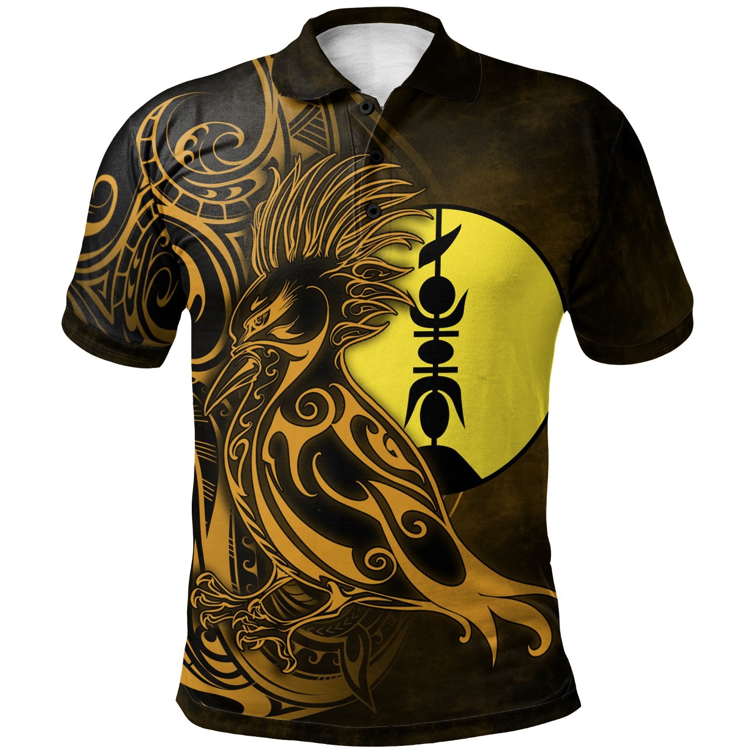 New Caledonia Polo Shirt Gold Kagu and Flche Fatire Unisex GOLD - Polynesian Pride