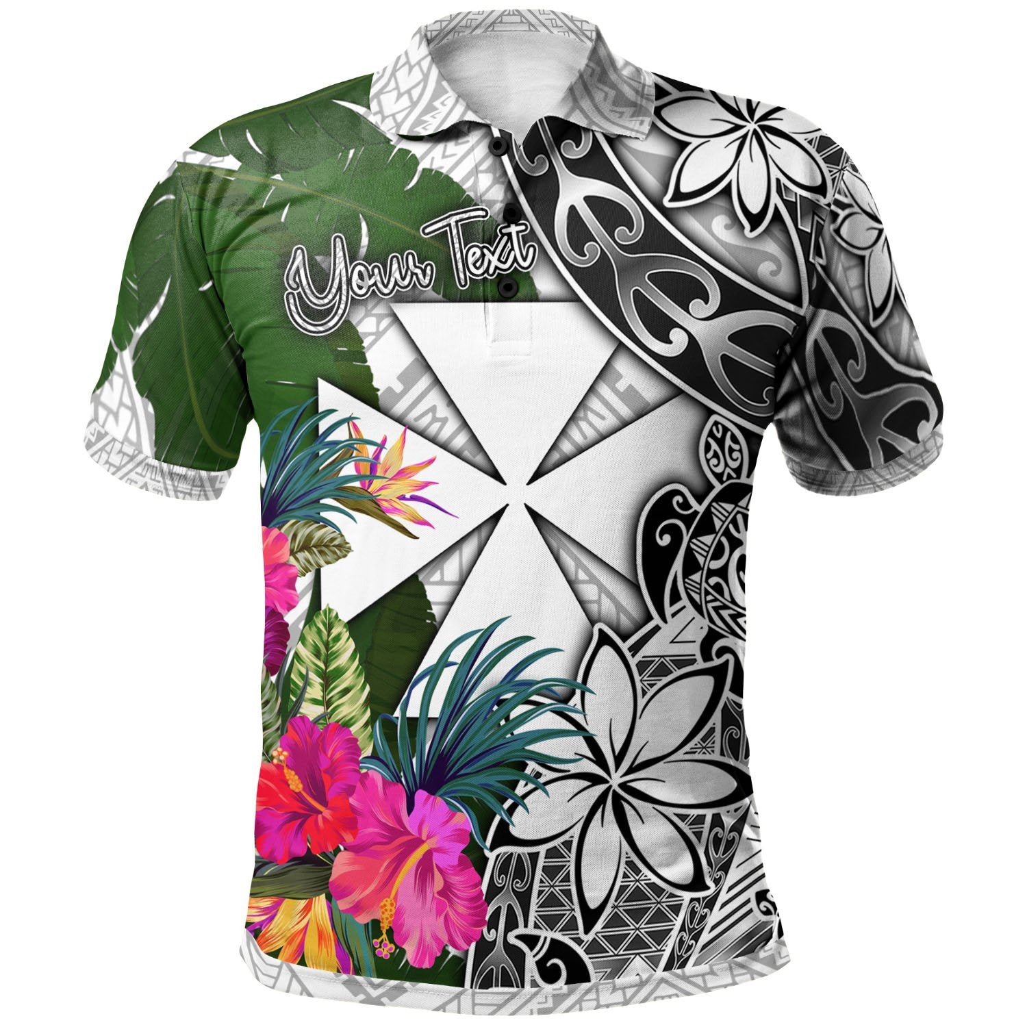 Wallis and Futuna Custom Polo Shirt White Turtle Plumeria Banana Leaf Unisex White - Polynesian Pride