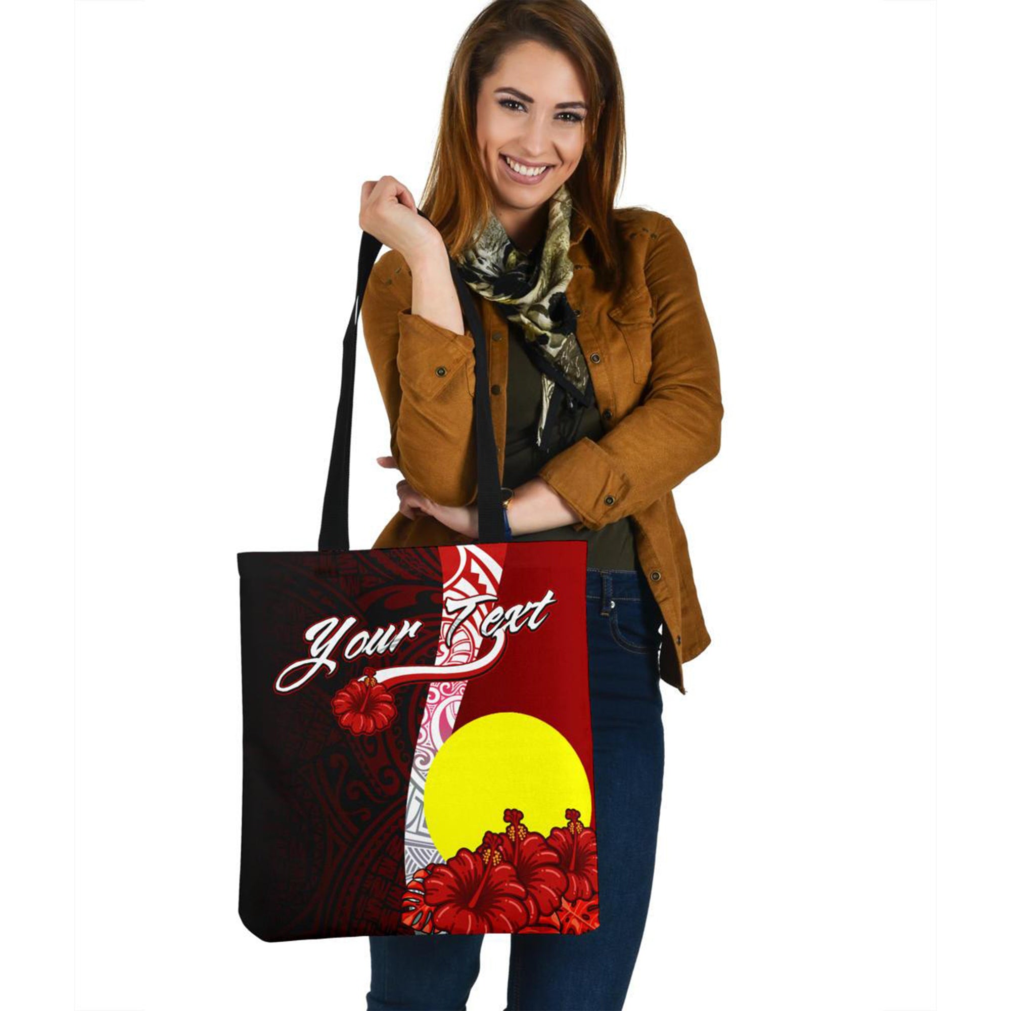 Palau Polynesian Custom Personalised Tote Bag - Coat Of Arm With Hibiscus Tote Bag One Size Red - Polynesian Pride