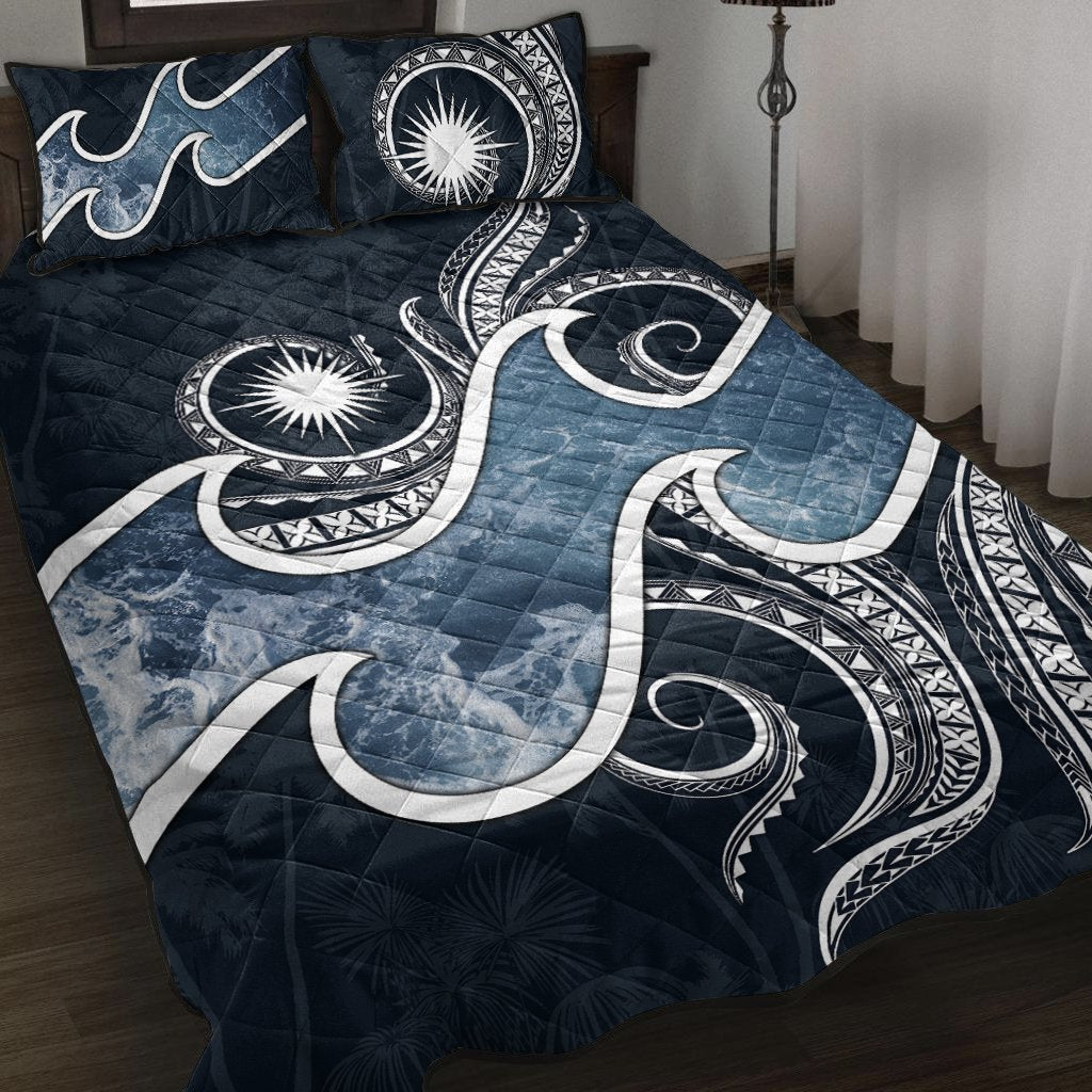 Marshall Islands Polynesian Quilt Bed Set - Ocean Style Blue - Polynesian Pride