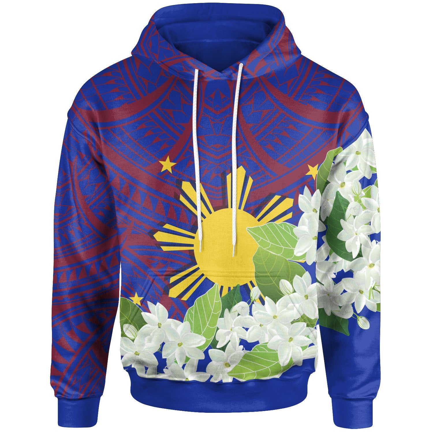 Philippine Hoodie Sampaguita Flowers Unisex Blue - Polynesian Pride