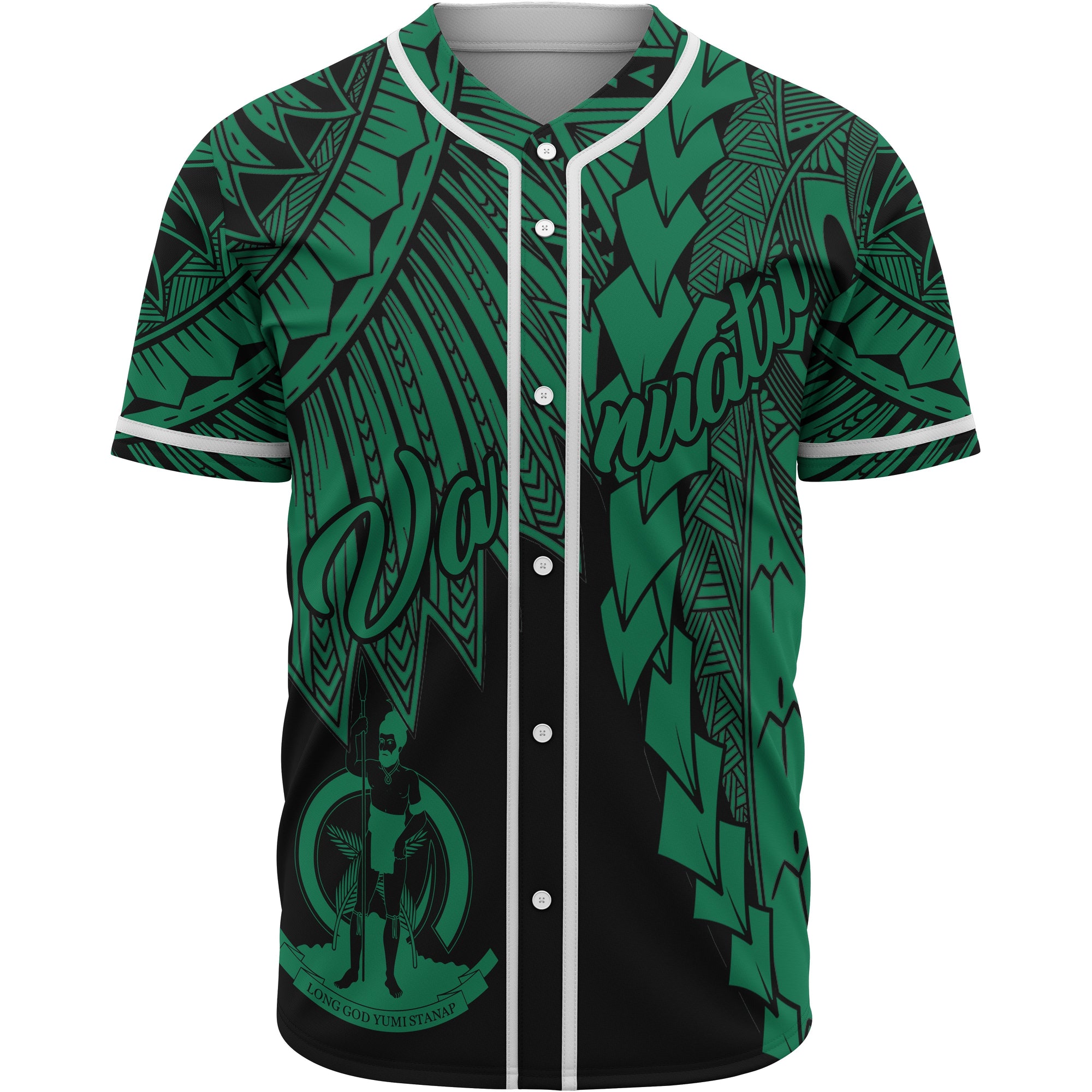 Vanuatu Polynesian Baseball Shirt - Tribal Wave Tattoo Green Unisex Green - Polynesian Pride