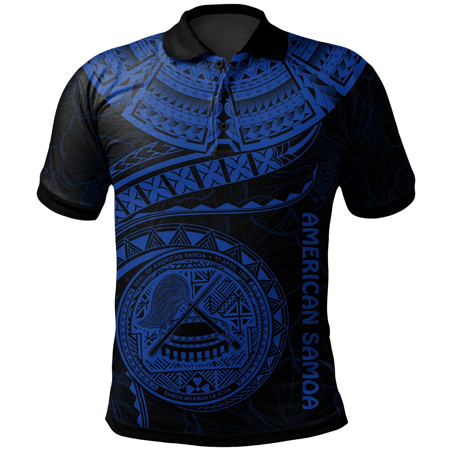 American Samoa Polynesian Polo Shirt American Samoan Waves (Blue) Unisex Blue - Polynesian Pride