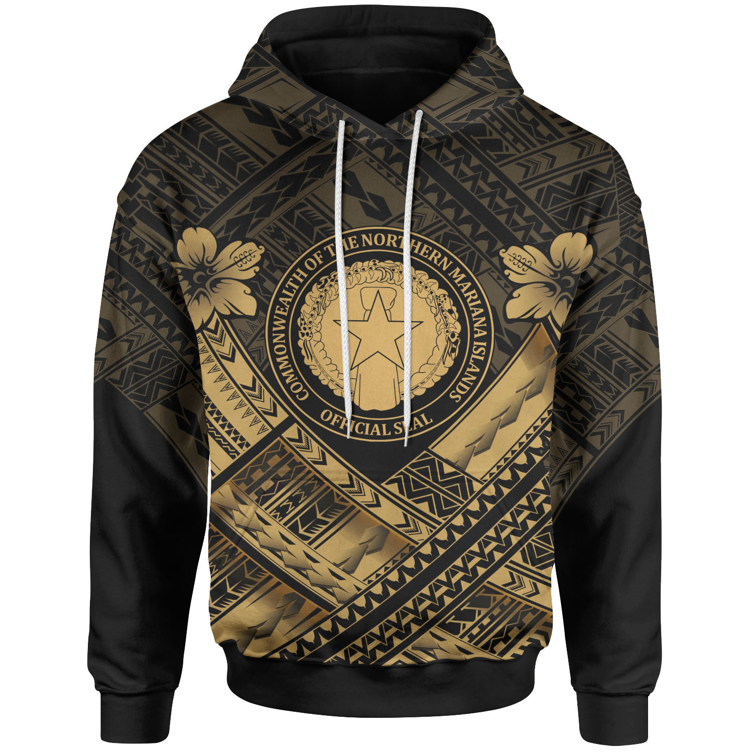 Northern Mariana Islands Hoodie CNMI Seal Camisole Hibiscus Style (Gold) Unisex Gold - Polynesian Pride