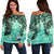 Samoa Women's Off Shoulder Sweater - Vintage Floral Pattern Green Color Green - Polynesian Pride