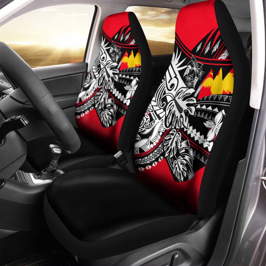 Papua New Guinea Car Seat Cover - Tribal Jungle Pattern Universal Fit Black - Polynesian Pride