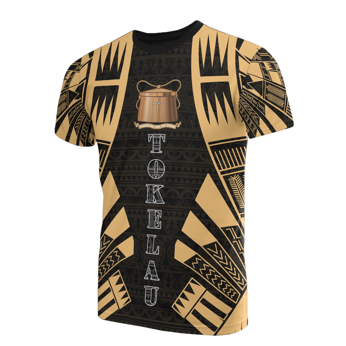 Tokelau T Shirt Tokelauan Coat of Arms Polynesian Tattoo Gold Style Unisex Black-Gold - Polynesian Pride