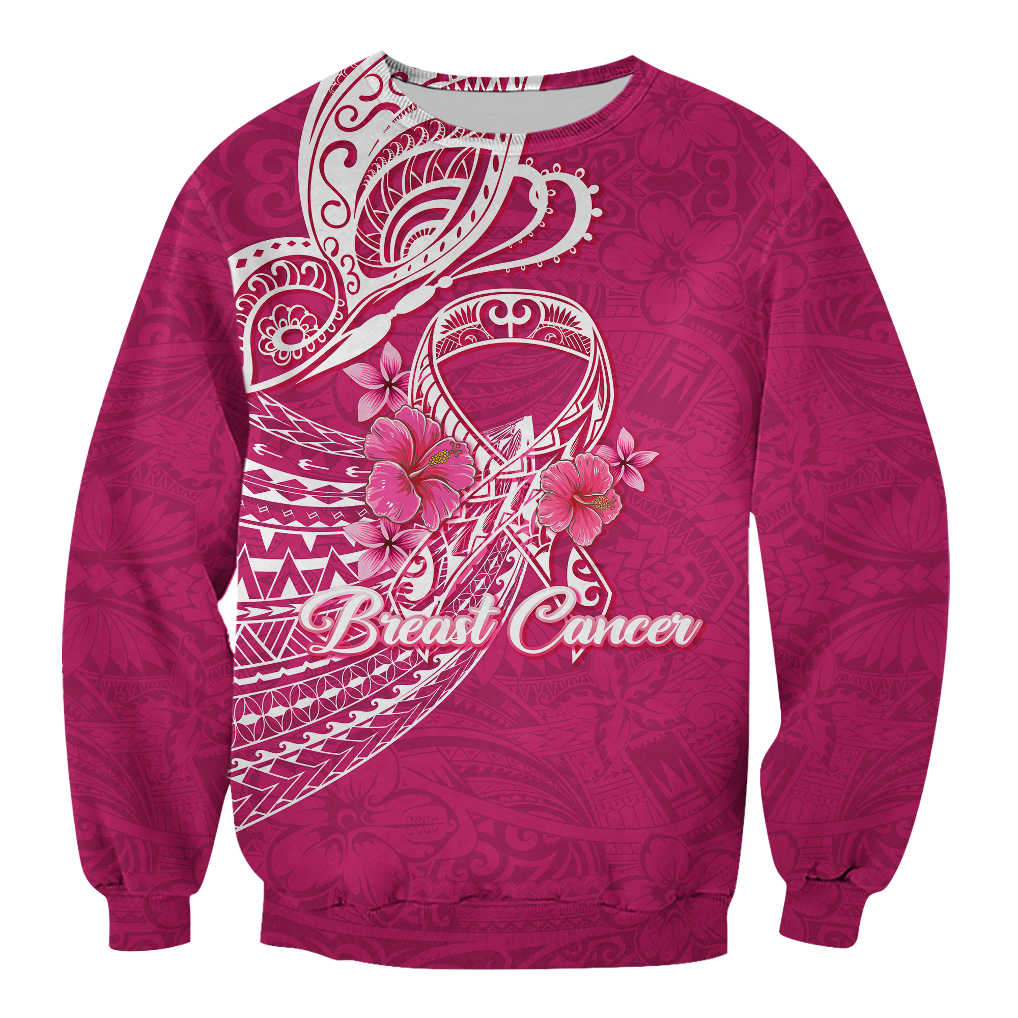 (Custom Personalised) Breast Cancer Pink Ribbon Butterfly Polynesian Pink Version Sweatshirt - LT12 Unisex Pink - Polynesian Pride