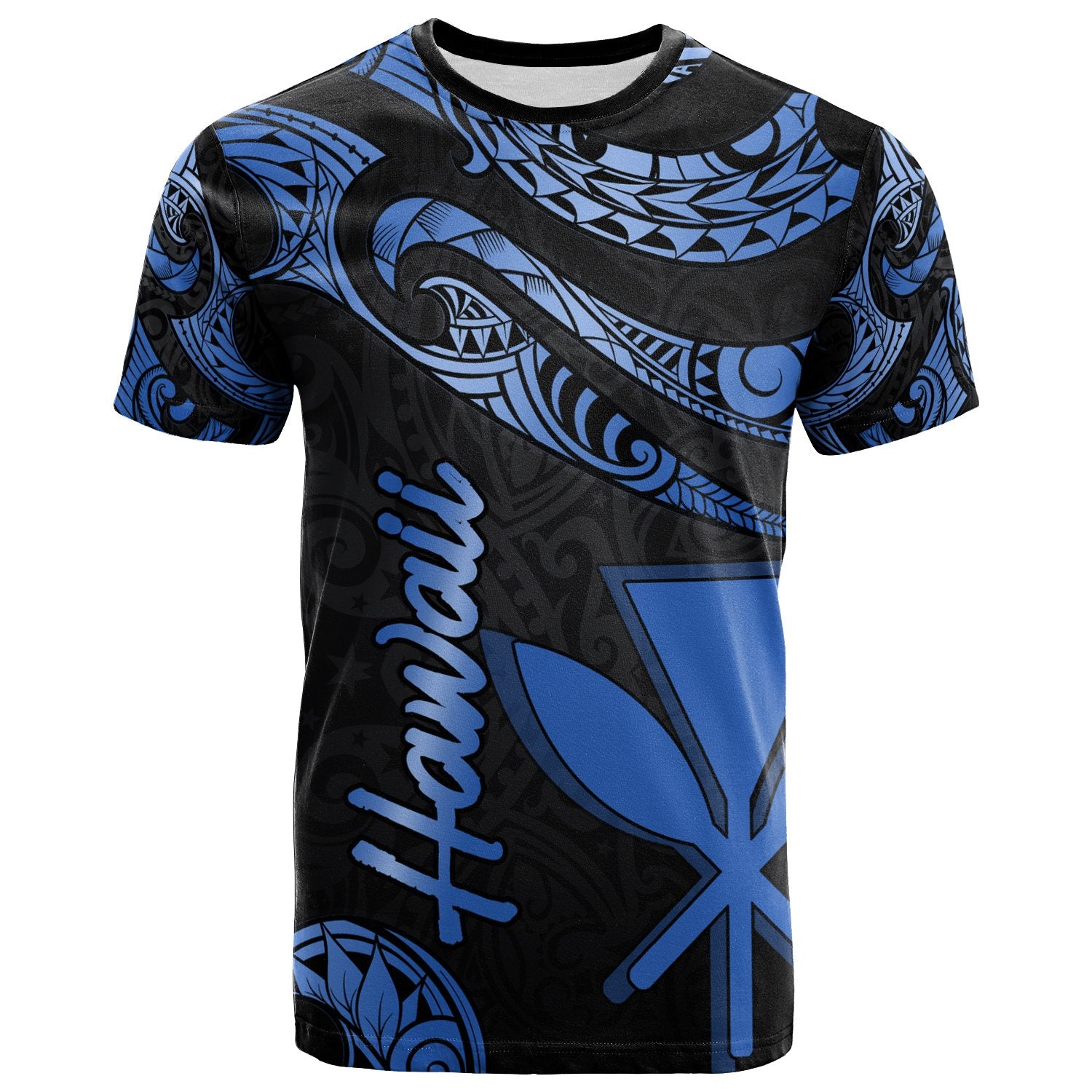 Hawaii Kanaka Maoli Polynesian T Shirt Polynesian Tattoo Blue Version Unisex Blue - Polynesian Pride