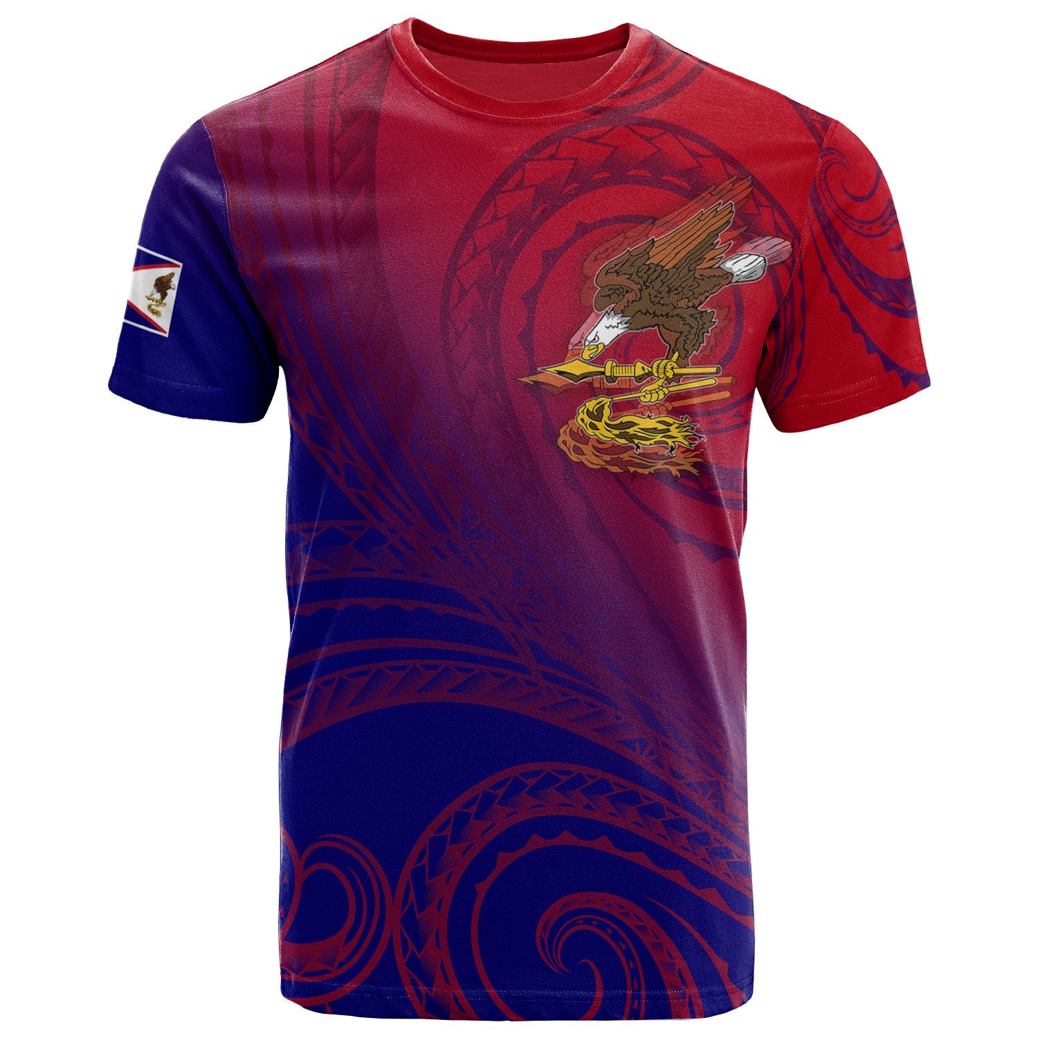 American Samoa Polynesian T Shirt Bald Eagle (Blue Red) Unisex Blue - Polynesian Pride