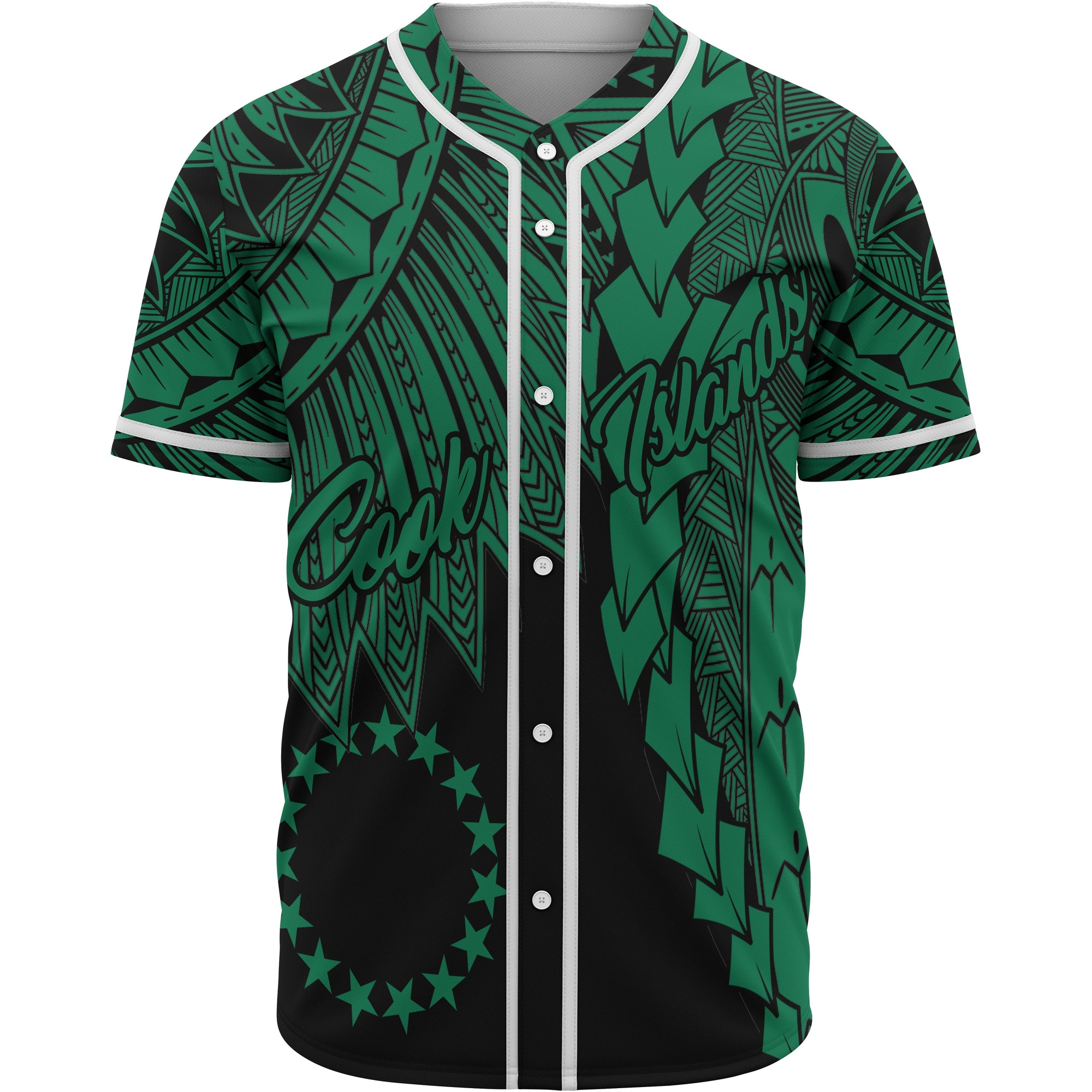 Cook Islands Polynesian Baseball Shirt - Tribal Wave Tattoo Green Unisex Green - Polynesian Pride