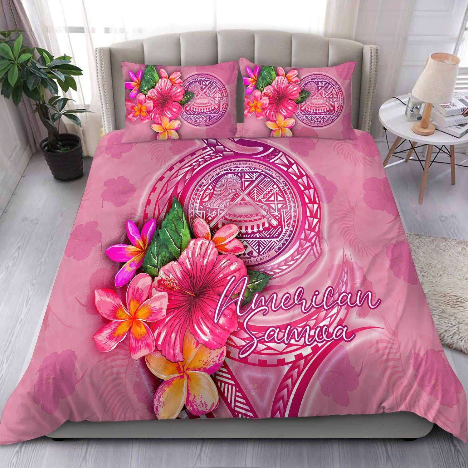 American Samoa Polynesian Bedding Set - Floral With Seal Pink Pink - Polynesian Pride