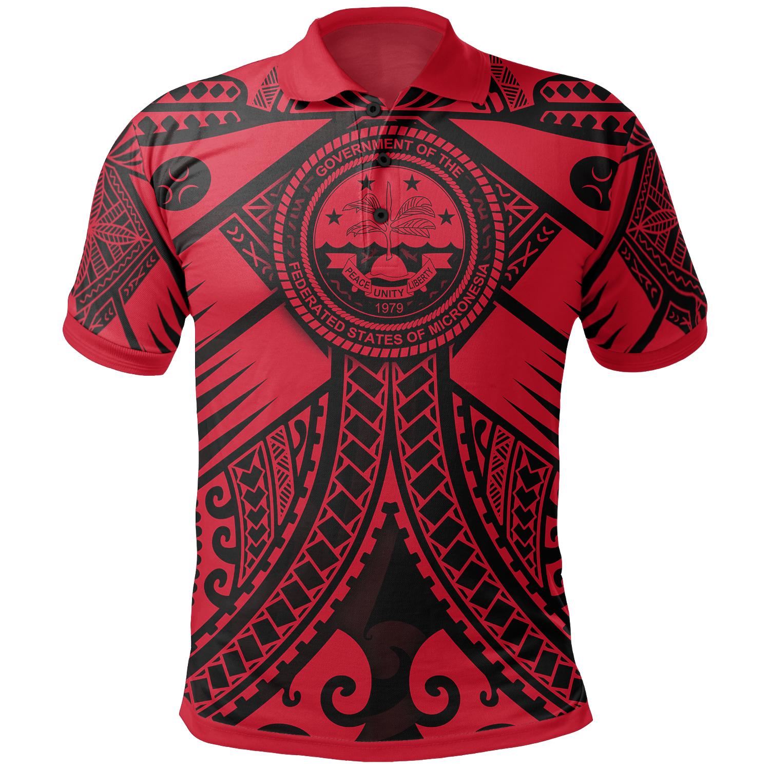 FSM Polo Shirt Red Seal with Polynesian Tattoo Unisex Red - Polynesian Pride