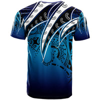 Tuvalu T Shirt Tropical Leaf Blue Gradient Style - Polynesian Pride