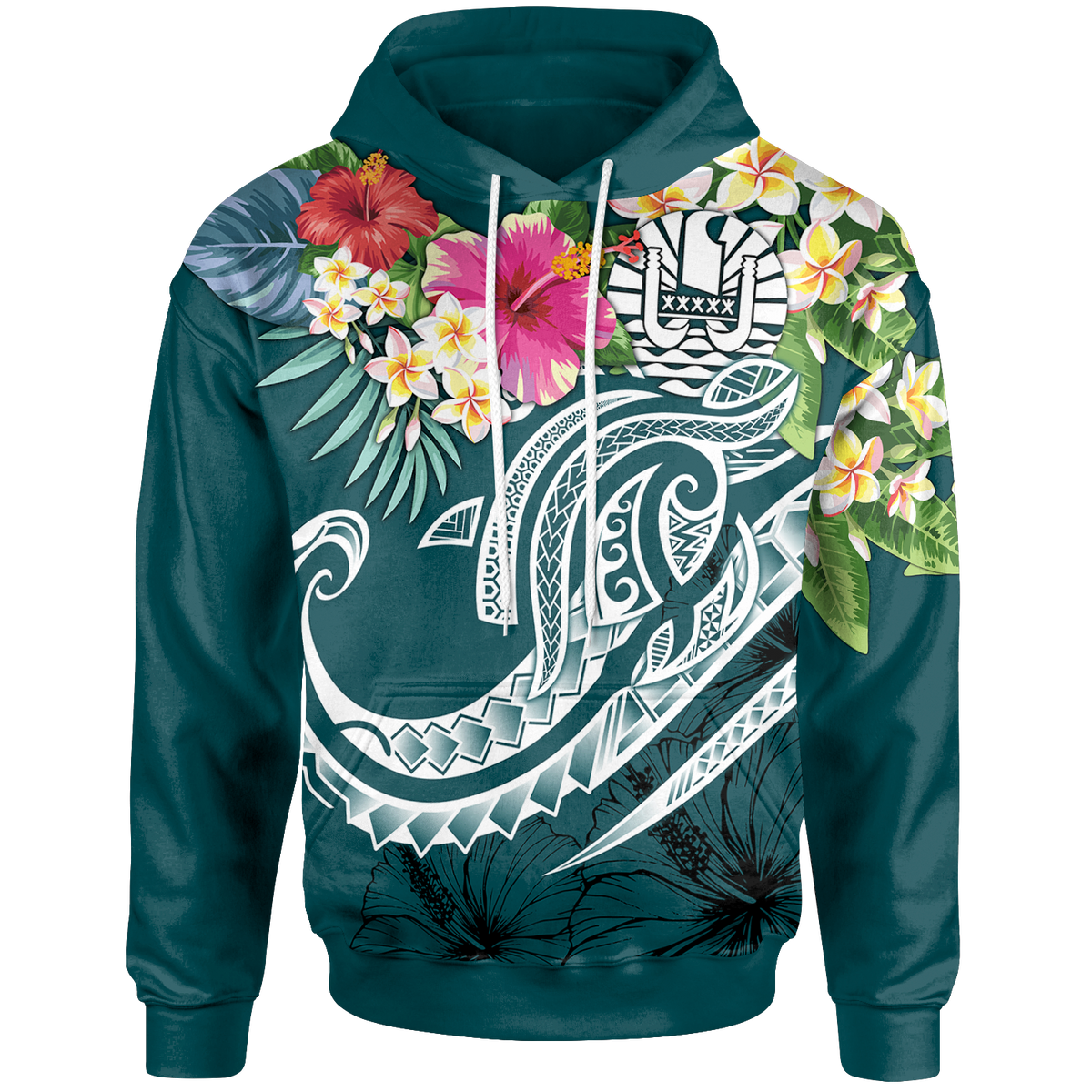 Tahiti Polynesian Hoodie Summer Plumeria (Turquoise) Unisex Turquoise - Polynesian Pride