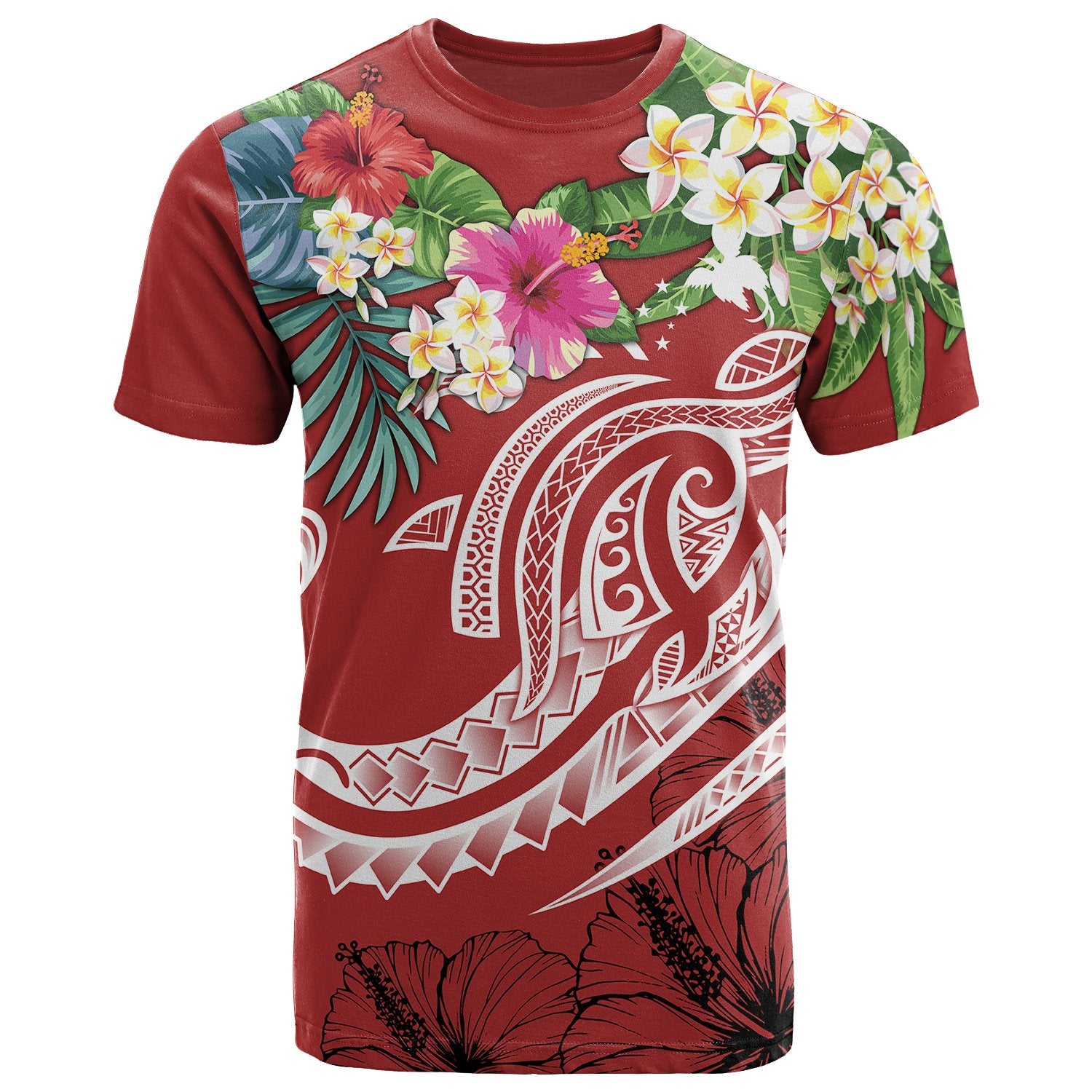 Papua New Guinea Polynesian T Shirt Summer Plumeria (Red) Unisex Red - Polynesian Pride