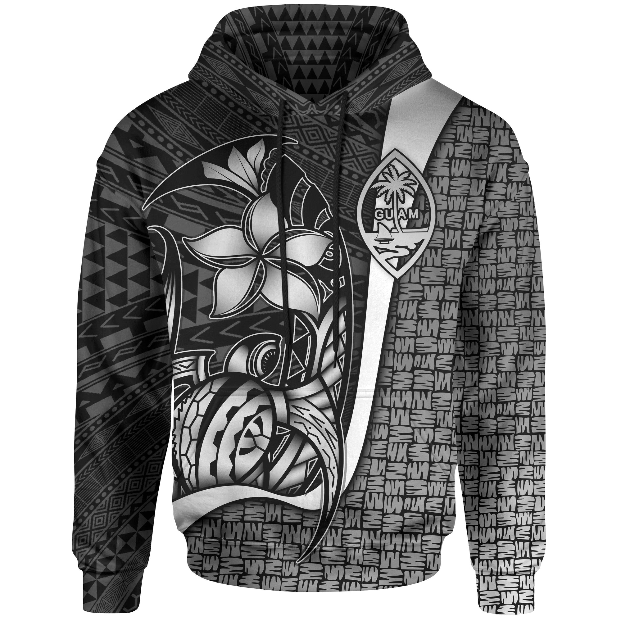 Guam Polynesian Hoodie White Turtle with Hook Unisex WHITE - Polynesian Pride