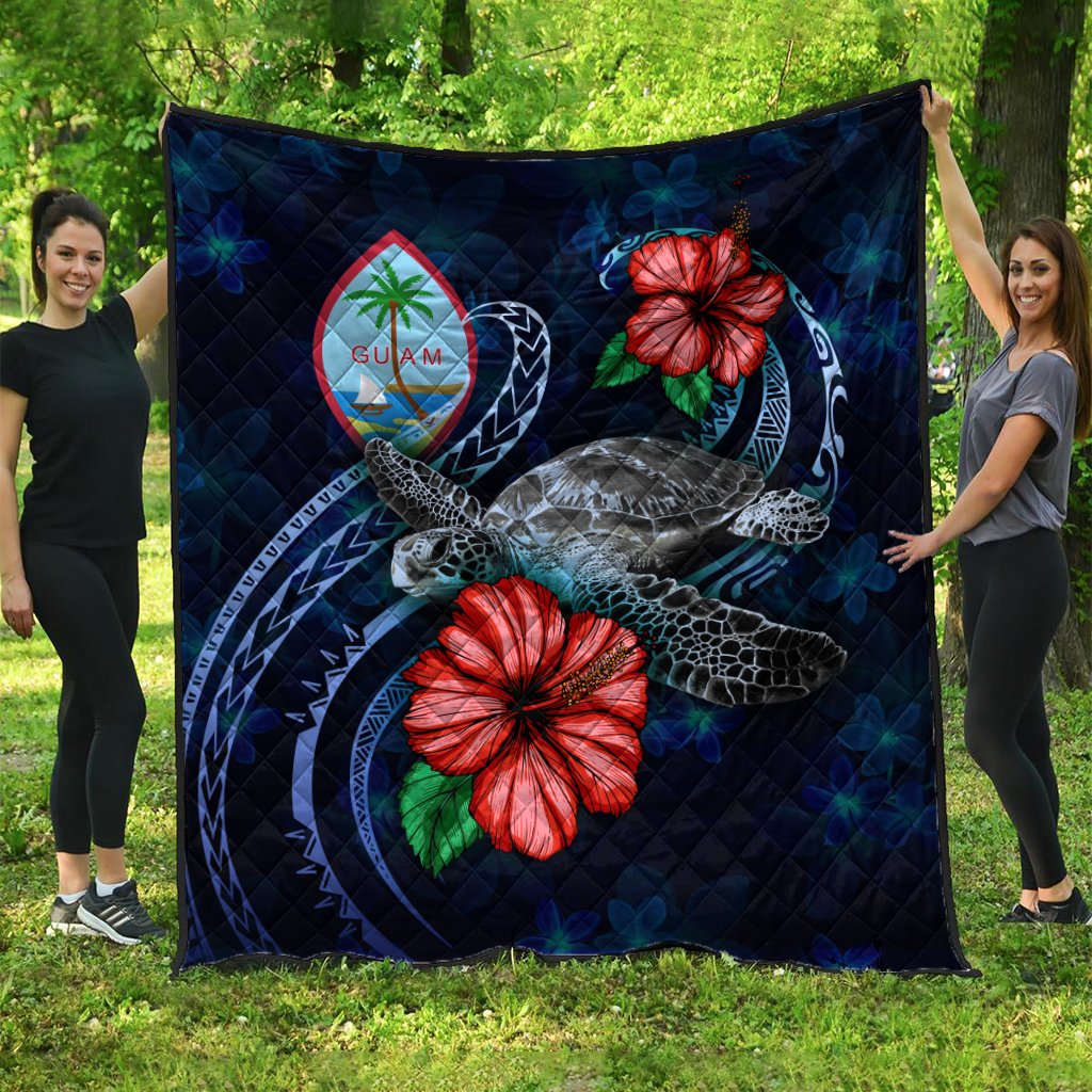 Guam Polynesian Premium Quilt - Blue Turtle Hibiscus Blue - Polynesian Pride