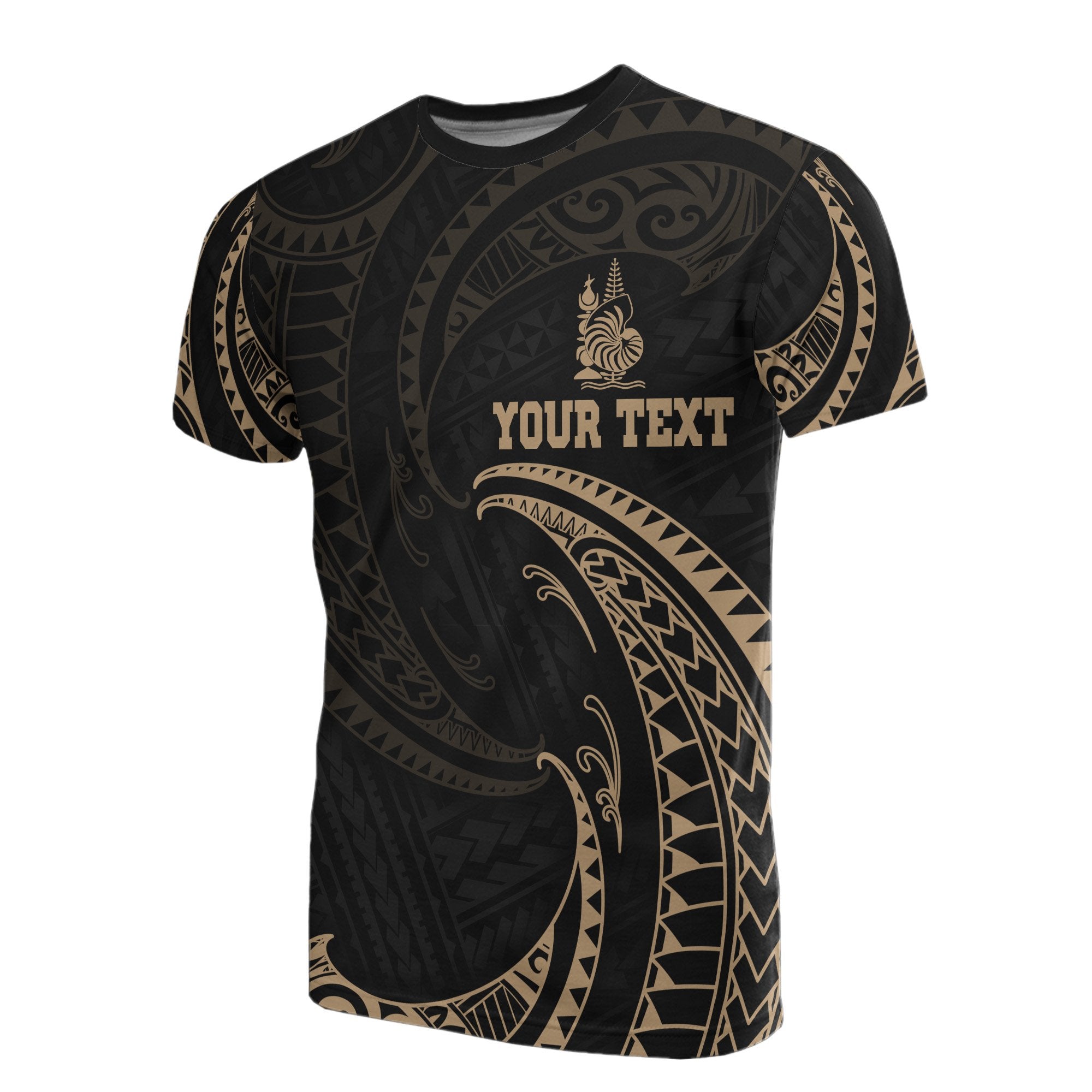 New Caledonia Polynesian Custom T Shirt Gold Tribal Wave Unisex Black - Polynesian Pride