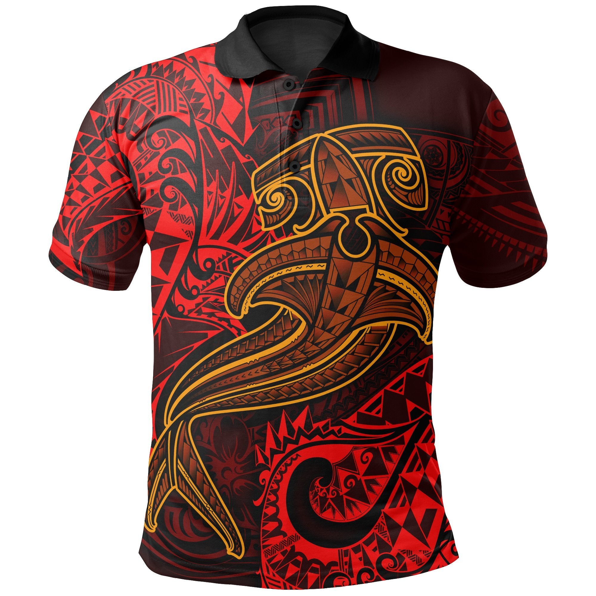 Polynesian Polo Shirt Red Shark Polynesian Tattoo Unisex Red - Polynesian Pride