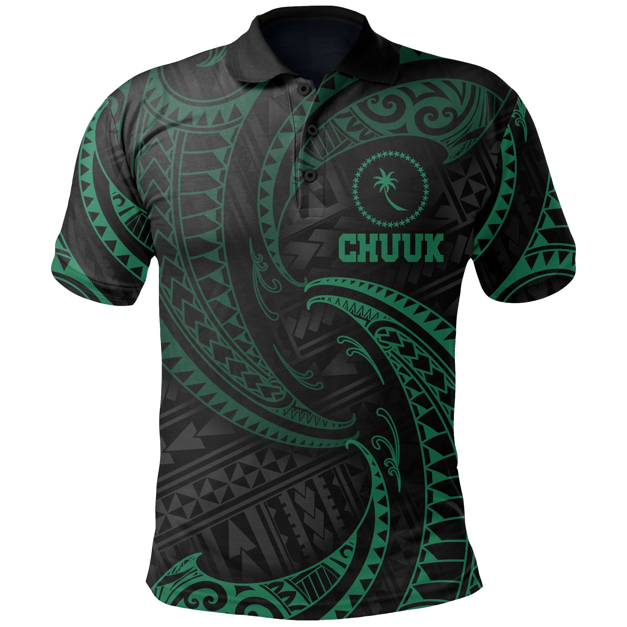 Chuuk Micronesia Polo Shirt Green Tribal Wave Unisex Green - Polynesian Pride