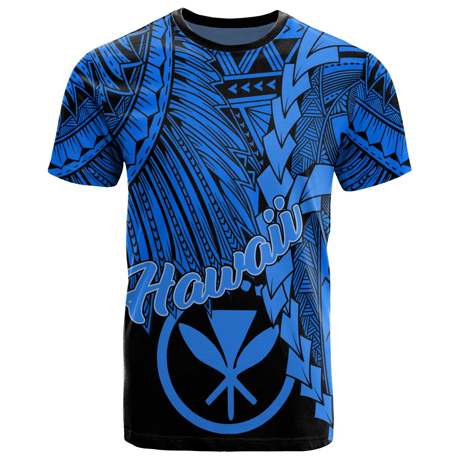 Hawaii Polynesian T Shirt Tribal Wave Tattoo Blue Unisex Blue - Polynesian Pride