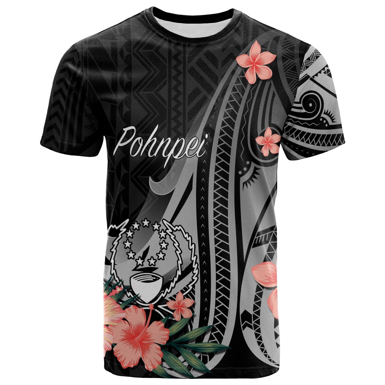 Pohnpei T Shirt Polynesian Hibiscus Pattern Style Unisex Black - Polynesian Pride