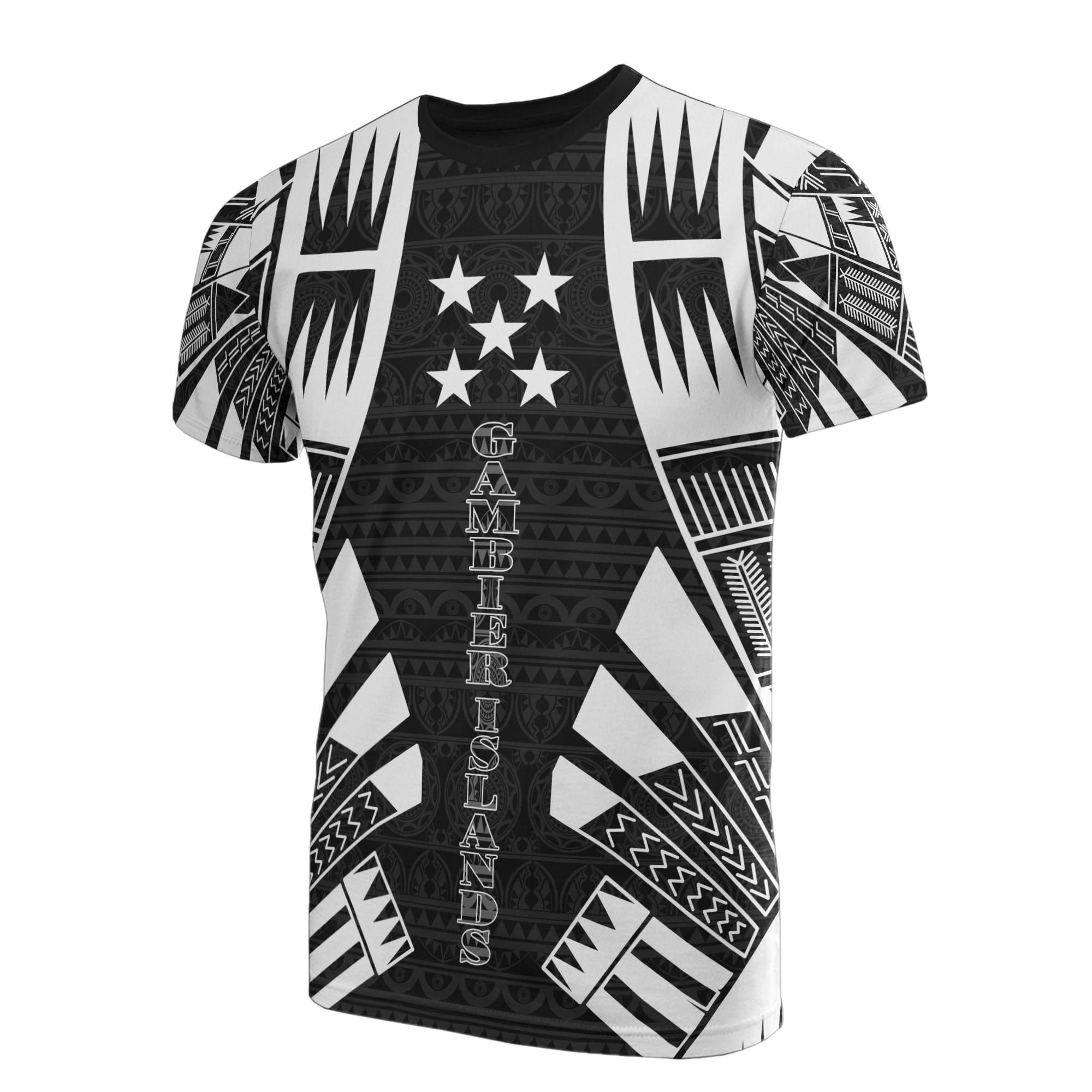 Gambier Islands T Shirt National Flag Polynesian Tattoo Style Unisex Black - Polynesian Pride