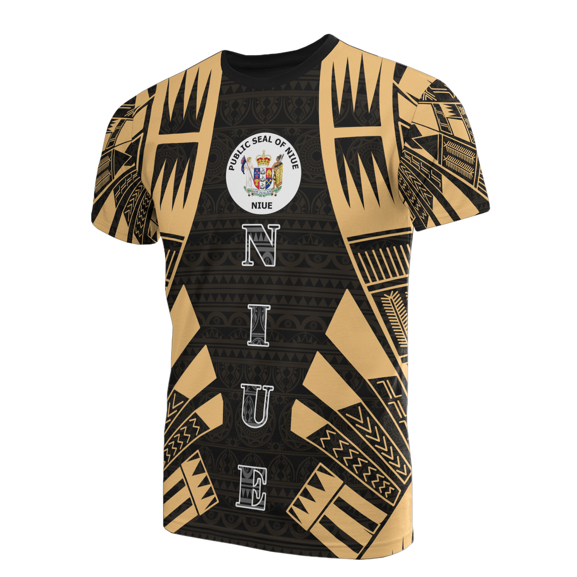 Niue T Shirt Niue Seal Polynesian Tattoo Gold Style Unisex Black-Gold - Polynesian Pride