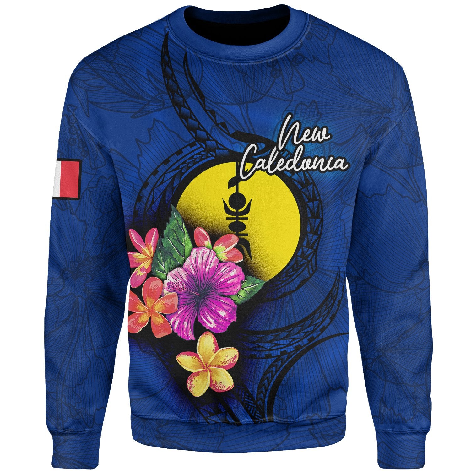 New Caledonia Polynesian Sweater - Floral With Seal Blue Unisex Blue - Polynesian Pride