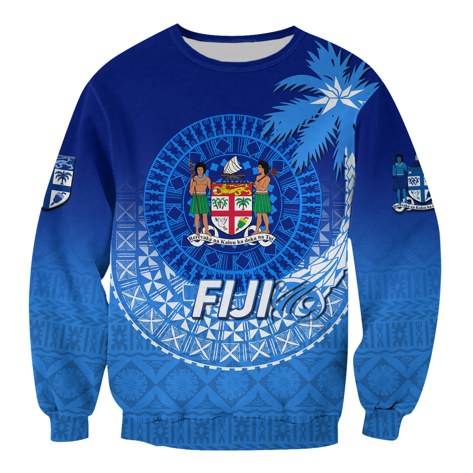(Custom Personalised) Fiji Tapa Tribal Coconut Tree Sweatshirt - LT12 Unisex Blue - Polynesian Pride